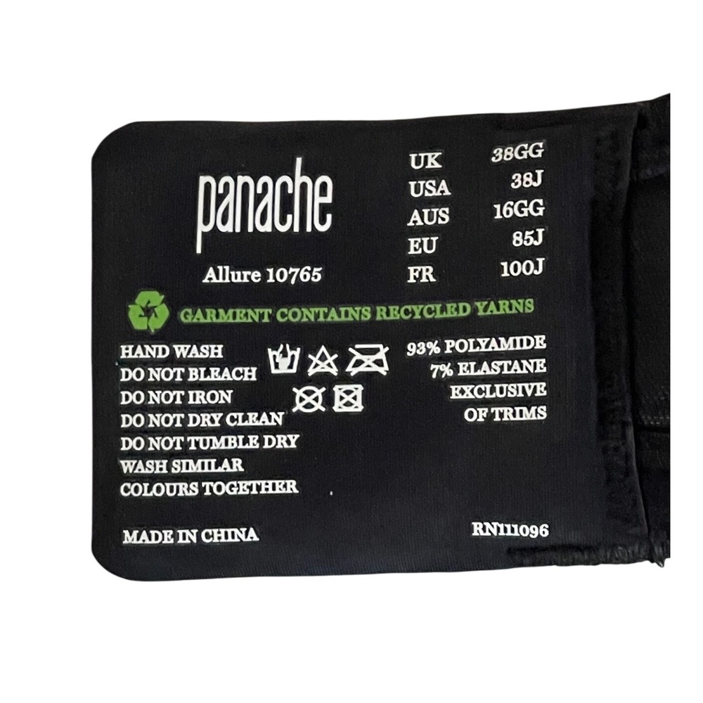 Panache Allure 10765 Full Cup Bra Black Latte Lace Underwired 38J USA NWT - Picture 4 of 6